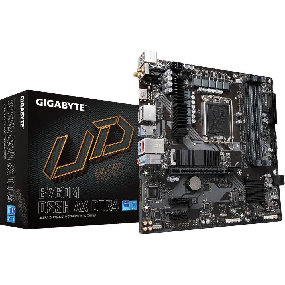 مازر بورد جيجابايت B760M DS3H AX واي فاي 6E، مقبس LGA 1700، ذاكرة DDR4