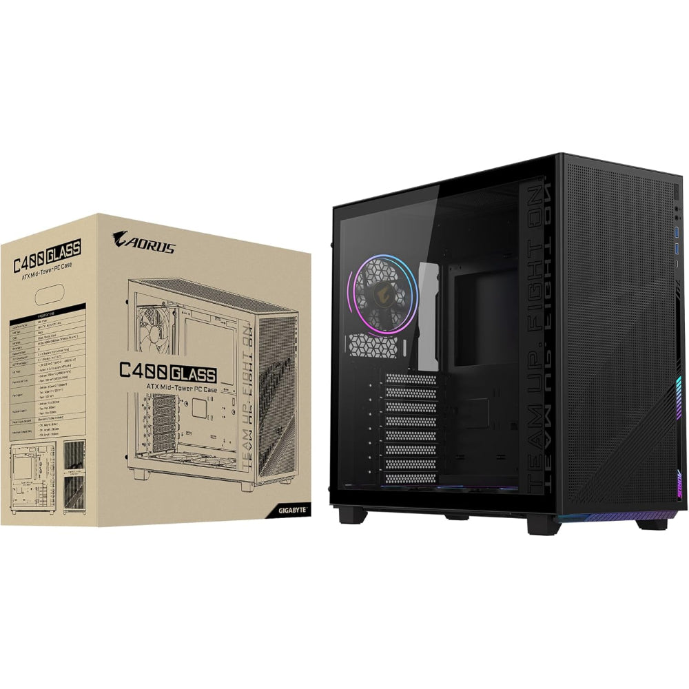 كيسة كمبيوتر ATX متوسطة ​​الحجم جيجابايت اوروس C400 جلاس مع 4 مراوح ARGB