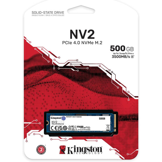 درايف NVMe M.2 SSD كينجستون NV2 سعة 500 جيجابايت - 3500 ميجابايت/ثانية