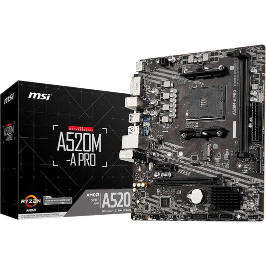MSI A520M-A PRO Motherboard, AM4 Socket, DDR4 Memory