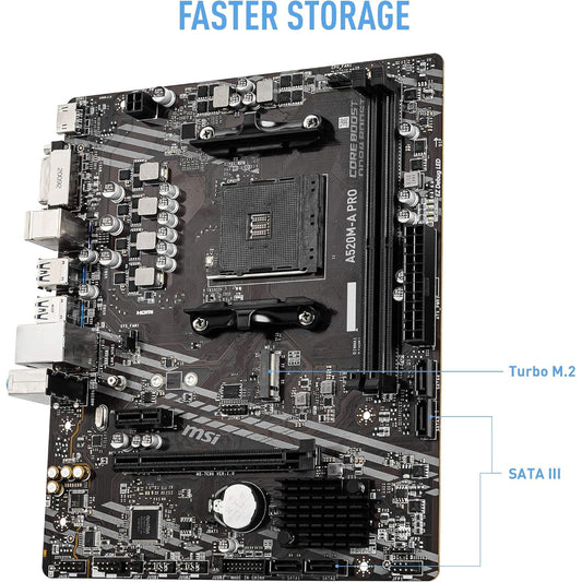 MSI A520M-A PRO Motherboard, AM4 Socket, DDR4 Memory