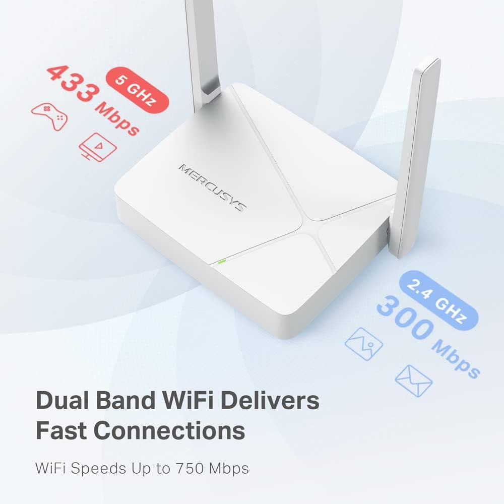 Mercusys MR20 AC750 Dual Band Router, 3 Ports, 750Mbps