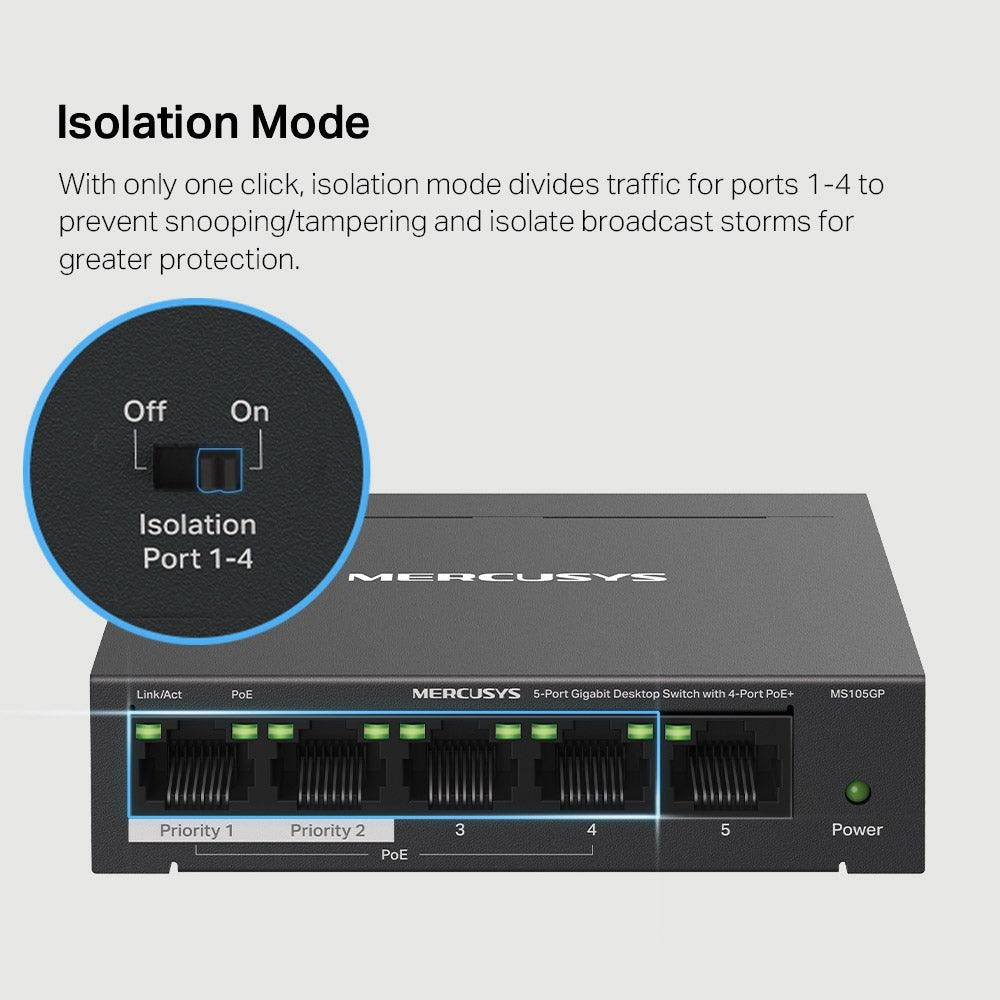 سويتش PoE غير مدار ميركوسيس MS105GP، عدد 5 منافذ