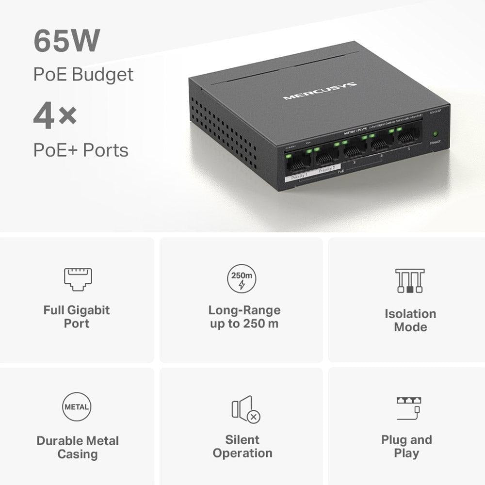 Mercusys MS105GP Unmanaged PoE Switch, 5 Ports