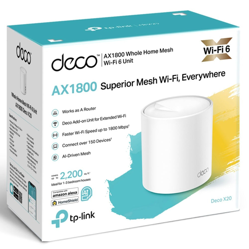 TP-Link Deco X20 AX1800 Home Mesh Wi-Fi 6 System, 1800Mbps (1 Pack)